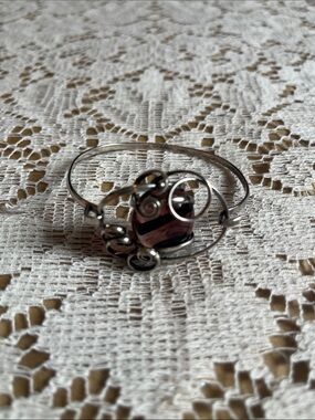 Artisan Sterling Abstract Swirl Cuff Bracelet with Glass, Purple, 7"